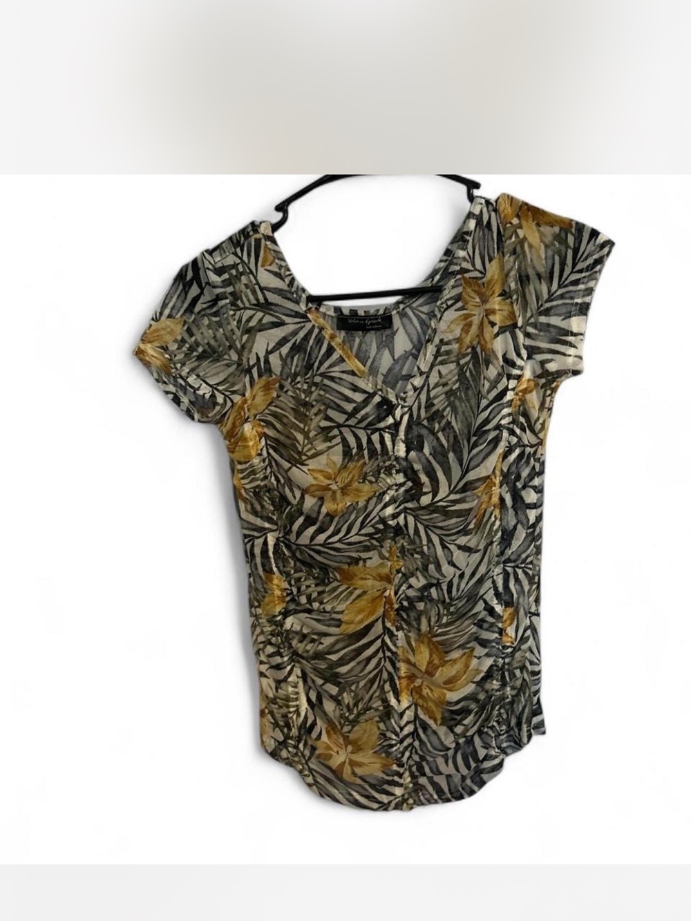 V-Neck Tropical Floral Blouse in Yellow and Green - Women